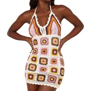 Petal & Pup Jaliyah Granny Square Multi-Color Crochet Halter Dress XL